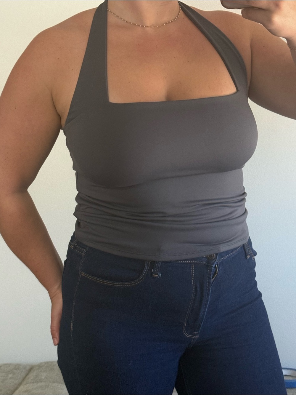 Women's Grey Halter Square-Neck Top